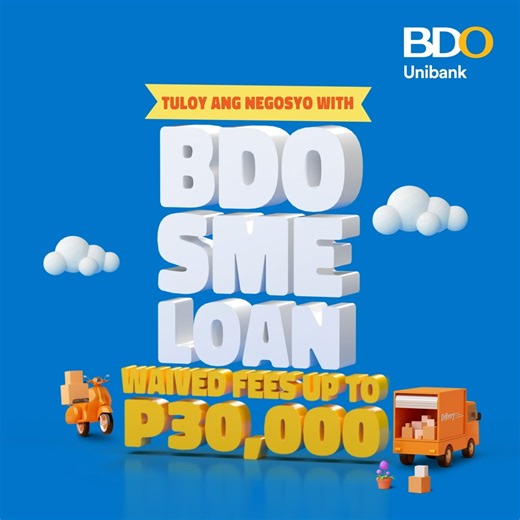 4.2K views · 58 reactions | Ituloy ang negosyo with BDO SME Loan. Apply now and enjoy waived loan fees up to P 30,000.​ Offer runs until Sept. 30, 2022.​ For details, visit the BDO website, go to Loans and click on SME Loan Promo.​ DTI138593​ ASC Ref No. B120P032222BS | BDO Unibank | Facebook