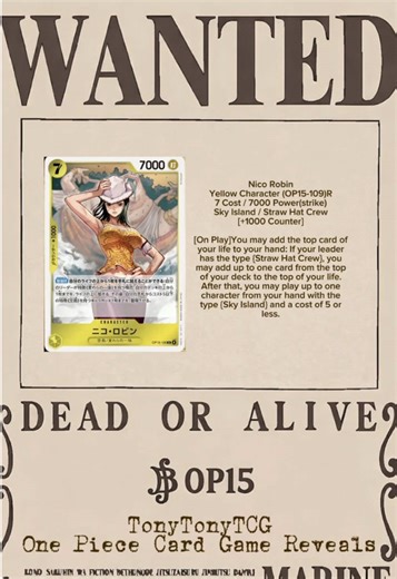 Yellow Nico Robin character reveal from OP15 #op15 #op #fyp #nicorobin #robin #nico #reveal #yellow #onepiece #onepiecetcg #optcg #rare #onepiececardgame