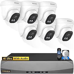 (4K/8.0 Megapixel & 130° Ultra Wide-Angle) One-Way Audio PoE Dome Outdoor Home Security Camera System, Wired Outdoor Surveillance IP Cameras System