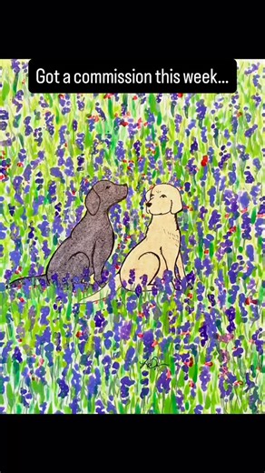 I got a commission to put a black and yellow #labrador in a field of #bluebonnets. Loved making this one! #art #healingthroughart #arttherapy #artist #healing #longcovid #love #chronicillness #dogs #dogsoftexas | Laura Thomas