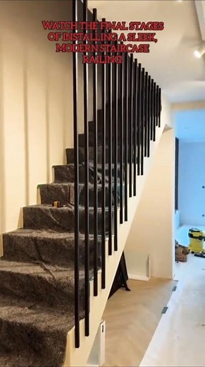 Modern Stair Railing Installation | Sleek Black Vertical Balusters for a Contemporary Home