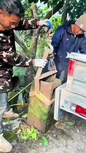 Easy Removal of Stubborn Stone Pillar with Hoist!