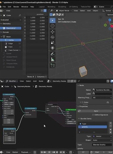 Blender Pr Build // Xpbd solver #gravity #blender #blender5 #experimental #xpbd