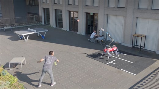 Video: Swiss robot dog plays perfect badminton match with a human