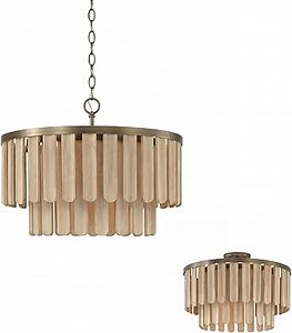 Capital Lighting 255611DR Jada Modern Handcrafted Mango Wood Convertible Semi-Flush/Pendant Ceiling Light, 1-Light 100 Watt, 16" H x 20" W, Dark Brass