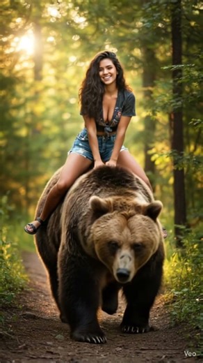 January 22, 2026. Elegant woman riding a bear