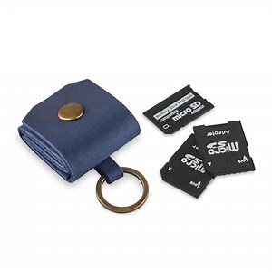 Leather SD Card Holder Keychain, SD Card Case Key Fob, Micro SD Card Holder Organizer, SD Card Storage Case, Memory Card Case Cover, Travel Memory Card Case (Blue)