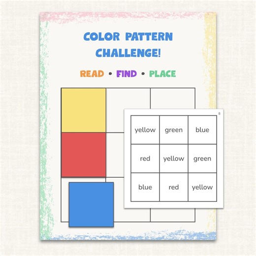 Color Words Reading Game | Build & Copy Color Patterns | Color Pattern Challenge | Hands-on Literacy Activity | Kindergarten and Preschool - Etsy