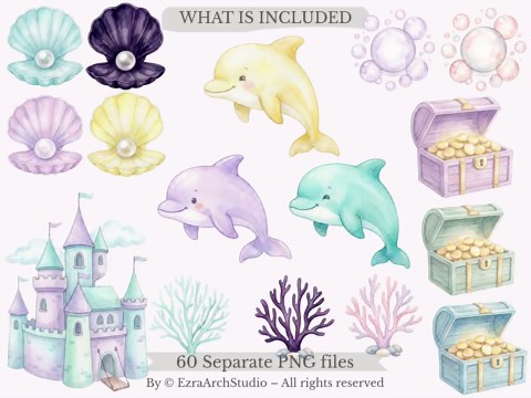 Little Mermaid Clipart Bundle Mermaid Watercolor PNG Cute Mermaid Clipart Under the Sea Graphics Mermaid Birthday Ocean Nursery Decor - Etsy