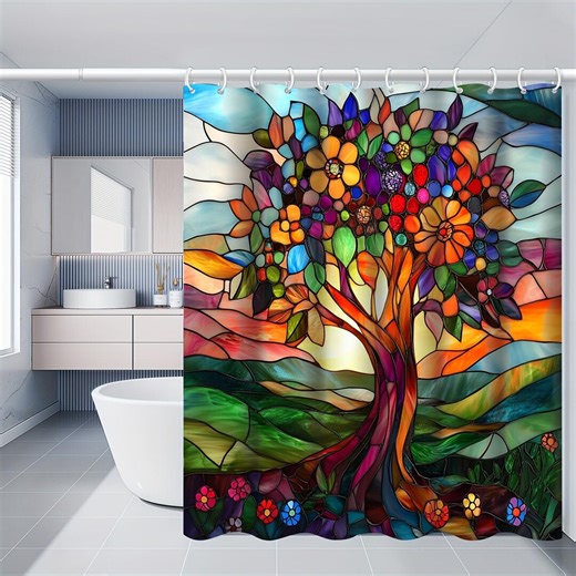 Colorful Stained Glass Tree of Life Shower Curtain, Artistic Bathroom Décor (60"x70") - Etsy