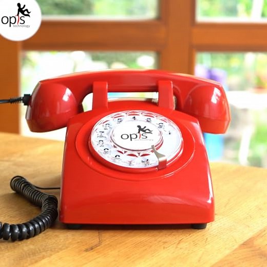 Opis Technology 60s Cable Retro Telefon mit Wählscheibe – Klassisches Festnetztelefon, mechanische Metallklingel & Vintage Design, kompatibel mit modernen Routern (FritzBox etc.) – Rot