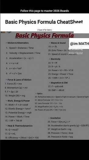 Basic physics formula sheet 💯 #physics #formula #sheet