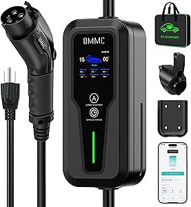 Level 1 EV Charger 15Amp - 110V Portable Charging Station with NEMA 5-15 Plug, 25FT Cable, Smart App Control, Portable/Home Connector Electric Car (EV) Charger for SAE J1772/PHEVs