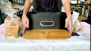 SOTECH Breadbox Bin with Bamboo Lid&Window Modern Metal Box Bread Storage Container for Kitchen Counter Vintage Kitchen Black bread box