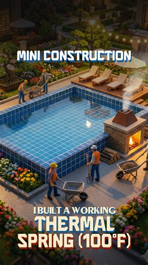 Not just a pool! It’s a fully functional thermal spa! 🧖‍♂️ Watch how I install a miniature copper coil circulation system beneath the foundation. By applying conduction heat transfer principles, the water stays at a perfect 40°C even in winter! ❄️ Would you swim here? Comment YES below! 👇 #Miniature #HeatedPool #DIY #construction #EngineeringHumor #SatisfyingBuild | Construction General