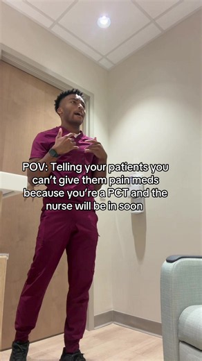 Like I can’t give you anything but icewater and snacks I will let your nurse know your in pain😭 #pct #nursestudent #nursetok #scrubs #healthcare