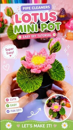 DIY Pipe Cleaner Lotus Mini Pot 🌸 Easy Flower Tutorial #shorts #pipecleanercraft