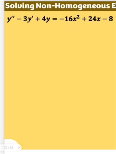 Solving Non-Homogeneous Equations where 𝒈(𝒙) is Quadratic_3 || Advanced Differential Equations Rewatch this on YouTube https://www.youtube.com/watch?v=3y_AGSlMwjk&list=PLicRjIe0Q6Ry3dtAyFu3aY0-EF_FycVnc&index=26&pp=iAQB Please continue supporting us on our Math with Sir Lester's social media platforms. a) Subscribe to our Channel for more related videos: https://www.youtube.com/c/LesterLouSegumpan b) Follow us on this Page: https://www.facebook.com/LetsSharpenMATHHere c) Follow us on our TikTo