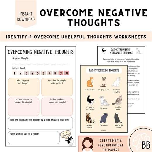 Overcome Negative Thoughts Self Help Sheet, Catastrophizing Therapy CBT Worksheet, Mental Health Printable - Etsy UK