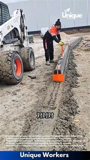 Precision Curb Installation: Workers Use Heavy Machinery to Place Concrete Road Edging
