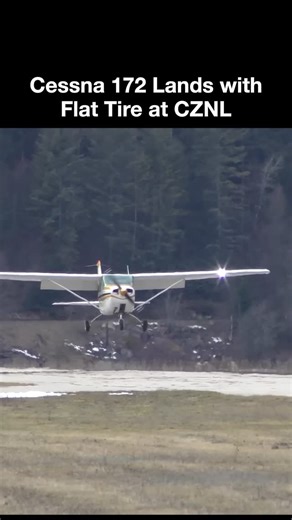 RunThisShit on Instagram: "Footage from TheHDAviation shows a Cessna 172 Skyhawk making an emergency landing at Nelson Airport (CZNL) in British Columbia, Canada, after suffering a blown main tire during a training flight. As the aircraft touched down, it veered off the runway and came to a stop safely in the grass. Both the instructor and student remained unharmed, and the aircraft only required a tire replacement. A textbook example of calm piloting under unexpected circumstances. Footage: The