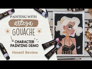 ARTEZA Gouache Paints & Paper Review + live Gouache Painting (Golden Vintage Girl)