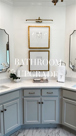 With a little paint and a whole lot of Amazon finds, we turned our master bathroom into a clean slate! Comment BATH for all sources 👇🏼 When we first moved in, I needed this bathroom to feel & look different but I couldn’t spend a lot of time/money because we were gearing up for large kitchen Reno. Here’s proof that a little goes a long way. Bathroom glow up for $1,000 Paint color: Simply White Cabinet color: Revere Pewter Shade Color: Beige Gray | The Southern Source