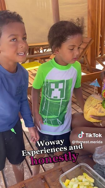 We spent the morning at Sisal Beach, just an hour from Mérida — and it was absolute perfection. We arrived at 9am and were the first ones there, having the entire stretch of beach to ourselves until about 10am. We rented a cozy cabana from Woway Experiences (highly recommend!) — perfect shade, comfy seating, and easy access to the water. The beach was spotless, the water calm and deeper than expected, and the boys were in heaven splashing around. Sisal itself feels like a real beach town — sand-