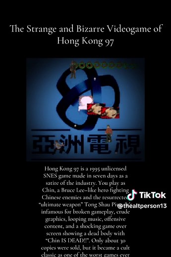 Remember Hong kong 97? The game is really bizarre, but especially it's game over screen which is really disturbing to look at. Hong Kong 97 is a notorious 1995 unlicensed SNES game where you play as Chin, a Bruce Lee–style hero, fighting endless waves of enemies, including a giant floating head. Famous for its broken gameplay, offensive content, and crude graphics, it sold only a few copies but became a cult classic. #fyp #fypシ #games #horror #foryoupage