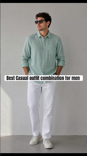 Best Casual outfit combination for men.Mint Green Linen Shirt with White Pants.#fashion #shorts #yt