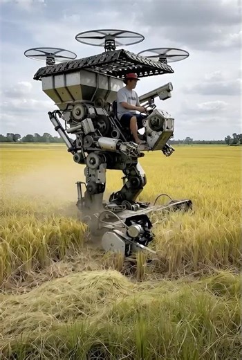 Robot harvesting the rice in the field. #automobile #viral #drone #robot #video #farming #funny #ai
