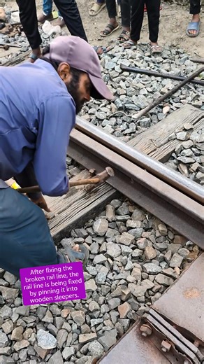 After fixing the broken rail line, the rail line is being fixed by pinning it into wooden sleepers #fbreelsfypシ゚viralfbreelsfypシ゚viral #lsviralシfb #fbreelsfypシ゚viralvideo #fbreelsfypシ゚viralシ #fbyシvideo #viralシfb #fbreelsvideo #emdgt42 #GateBarrier #gopro | Rail Track