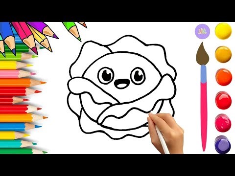 How To Draw cute Cabbage Drawing, Painting & Coloring For Kids and Toddlers_🌈🎨