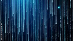 Abstract digital code rain effect in blue tones, resembling a hacker's interface or virtual environment. Capturing themes of technology, cybersecurity, and the digital world.
