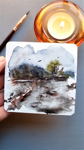 Abstract watercolor landscape #aquarellmalerei #aquarell #watercolorart #watercolorpainting #shorts