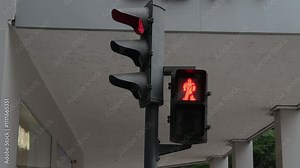 Pedestrian Crossing Traffic Light Changing From Green To Red, Modern Stop Signal, Urban Traffic Control System, Advanced Pedestrian Safety Signal, LED Traffic Signal For Road And Crosswalk Management