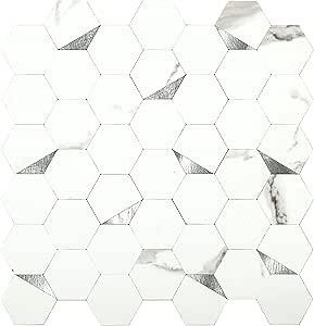 Midcard 10 Seamless Hexagonal Tiles with Peel and Stick Backsplash, PVC Mosaic Tiles for Kitchens and Bathrooms