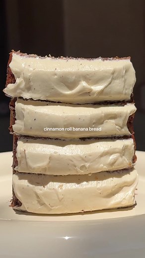 Cinnamon roll banana bread soft, moist banana bread with cinnamon sugar swirl topped with a sweet vanilla bean cream cheese frosting 180g all purpose flour 1 tsp Baking Soda 50g granulted sugar 90g brown sugar 1/2 tbsp vanilla bean paste 2 large Eggs 70g olive oil 40g greek yogurt 340g very ripe, mashed Bananas Full recipe on my substack! #cinnamonrollbananabread #bananabread #moistbanana bread #bestbananabread #cinnamonbananabread #cinnamonswirlbananabread