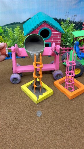 😱 Real Working Mini Tractor Making Cement Pillar | Amazing DIY Construction Machine 🚜#shorts