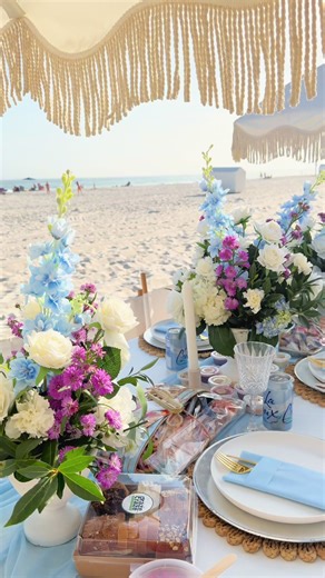 Turning a simple beach day into a luxury picnic experience 🌊🧺✨ All you have to do is show up and enjoy the view. #orangebeach #bachelorette #gulfshores #picnic #beach