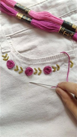 beautiful embroidery on jeans pocket #embroidery #diynstitch #handembroidery #wovenwheelstitch