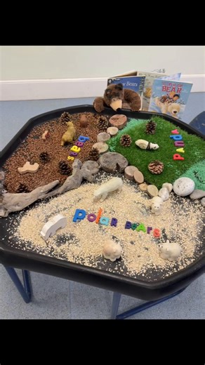 A week of bears! Looking at the different types of bears and there habitats. A fun way to learn through messy play. #tufftray #tufftrayideas #learnthroughplay #earlyyears #eyfs