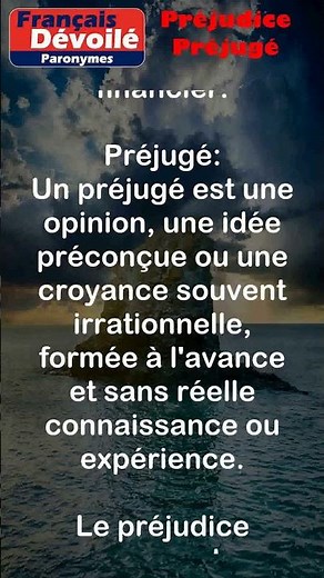 Préjudice et Préjugé (Paronymes) #shorts