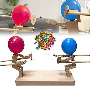 Balloon Bamboo Man Battle - 2024 New Handmade Wooden Fencing Puppets with 100 Ballnoons, Wooden Bots Battle Game for 2 Players, Fast-Paced Balloon Fight Party Games (30cm*5mm Thickened Version)