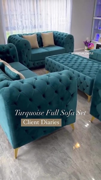 Customised Turquoise Sofa Set for Luxury Living Room | Furniture Castle