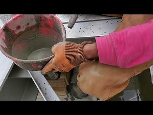 How to Pour wet grout in tight places with funnel