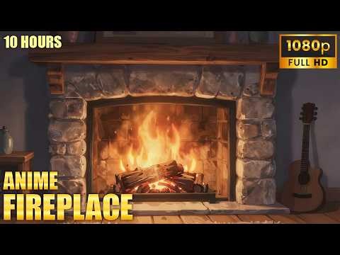 🎧 Sound of Fire crackling 🔥 10 Hours of relaxing Fireplace (Anime Style)