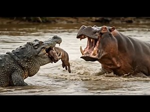 Crocodile vs Hippo Ultimate Battle for River Dominance.