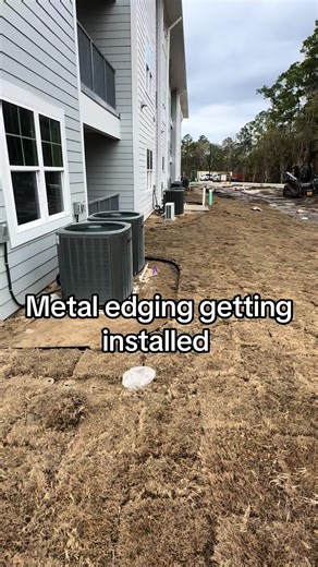 Metal edging install for the beds around the ac units at this apartment complex. #landscaping #foryourpage #lawntiktok #lawntok #lawncare