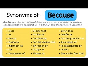 Synonyms Of Because, Because Synonyms Words List, Meaning & Example Words #vocabulary #synonyms